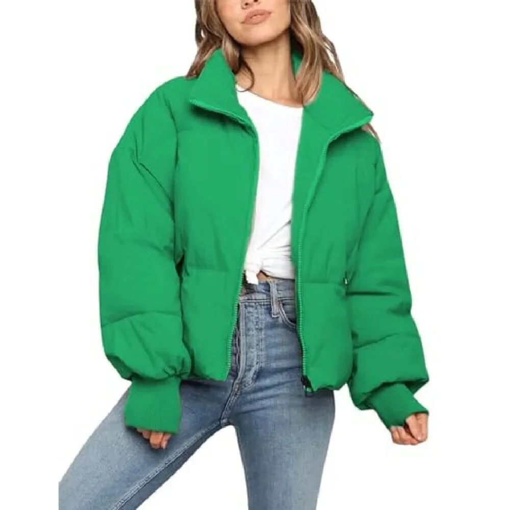 Oversized Cropped Puffer Jacket Winter Coat Quilted Lightweight